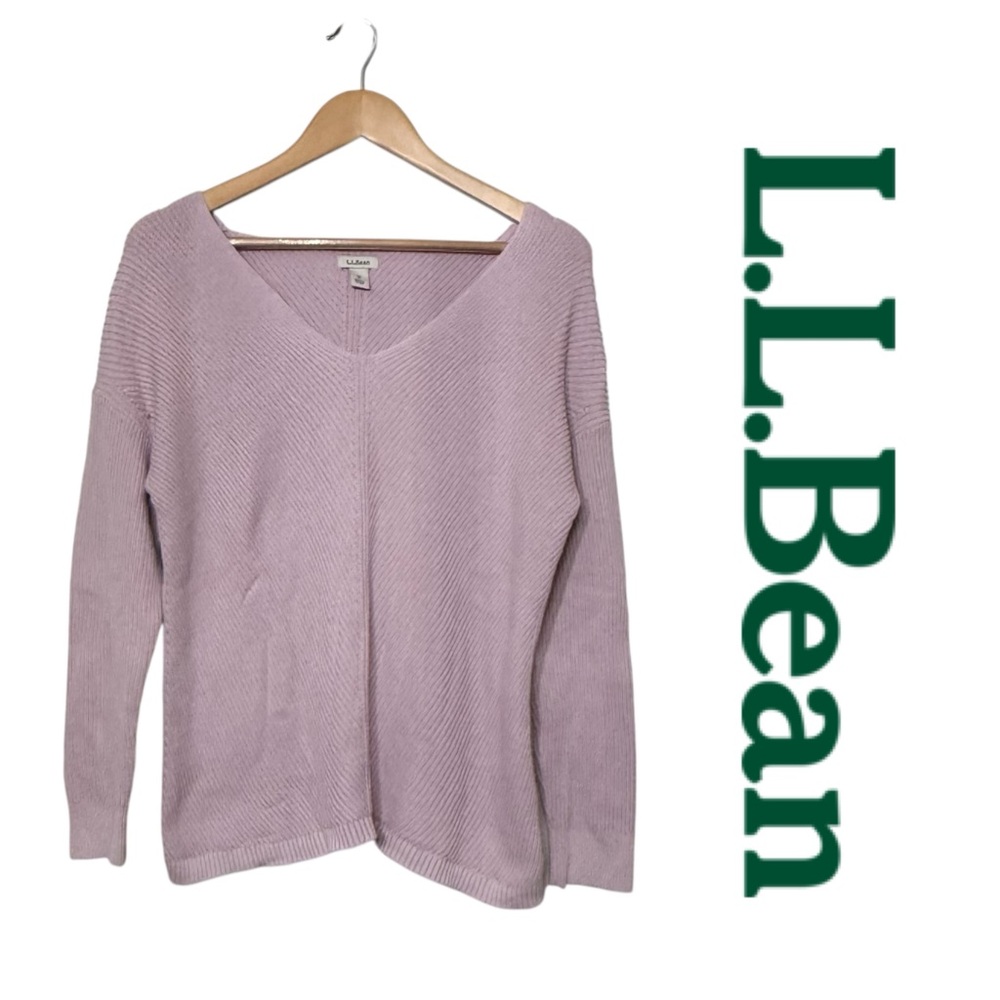 L.L. Bean Cotton Shaker‎ Stitch V-Neck Sweater Pale Pink Women’s Medium Petite